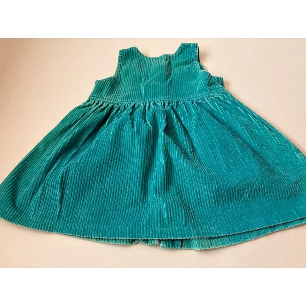 Vintage Gymboree Teal Corduroy Jumper Dress Rainbow Snap Medium Kidcore